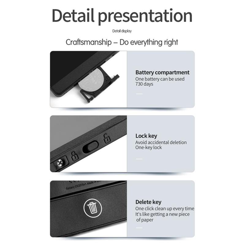6.5 Inch LCD Writing Tablet, One-click Erase Portable Writing Tablet with 0.5mm Ultra-fine Pen, Anti-fingerprint Anti-blue Light Eye Protect Writing Tablet, Black Digital Writing Tablet, Tablet Drawing 5
