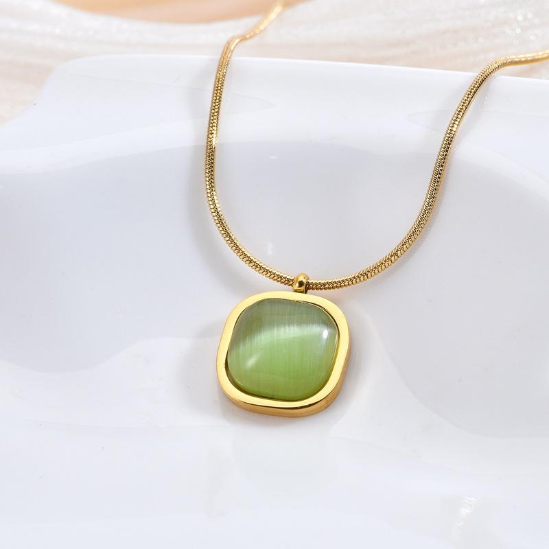 Product Introduction of New Bohemian Necklace Titanium Steel Green Sugar Cube Irregular Square Pendant Versatile Accessories Female Jewelry Gift 2