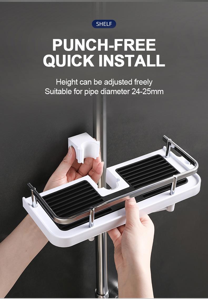 Product Introduction of Shower Storage Holder Bathroom Shelf Pole Shelves Shampoo Tray Stand No Drilling Lifting Bathroom Shower Storage Rack Organizer 6