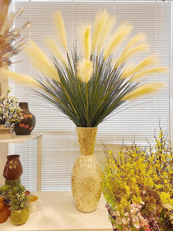 Hoa Cỏ Lau 5 Nhánh Hoa, Kèm Lá, cao 90cm  Decor Bàn Trang Trí Nhà