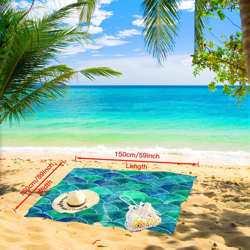 Product Introduction of Mermaid Pattern Beach Mat, 1 Count Waterproof Quick Drying Beach Towel, Rectangle/Square Beach Towel for Outdoor Camping & Beach Vacation 5
