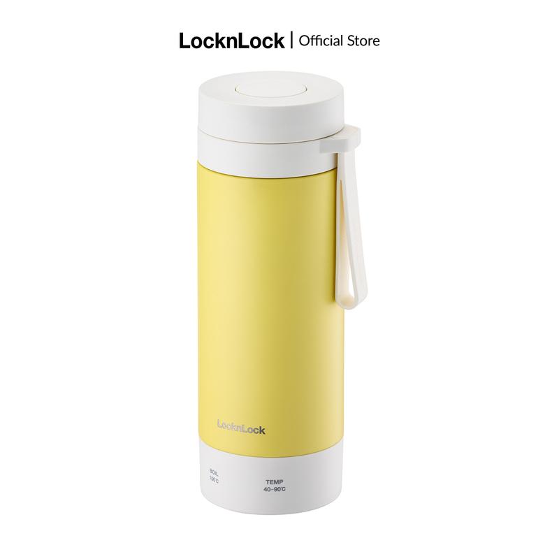  Bình đun giữ nhiệt 2in1 LocknLock Heating tumbler 300ml  dùng điện trực tiếp để đun sôi  - màu vàng ngà bằng thép không gỉ giữ ấm 8 cấp độ EJC723 