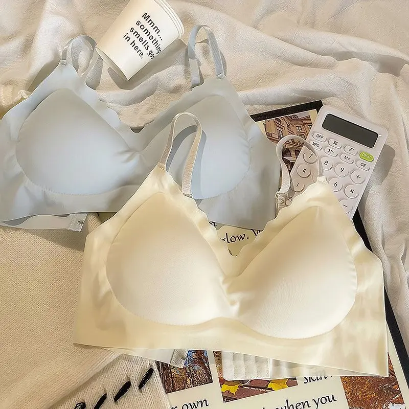 Seamless Underwear for Women Summer Thin Big Breast Small No Steel Ring Gathering Vest Anti-Sagging Comfortable Breathable Bra
