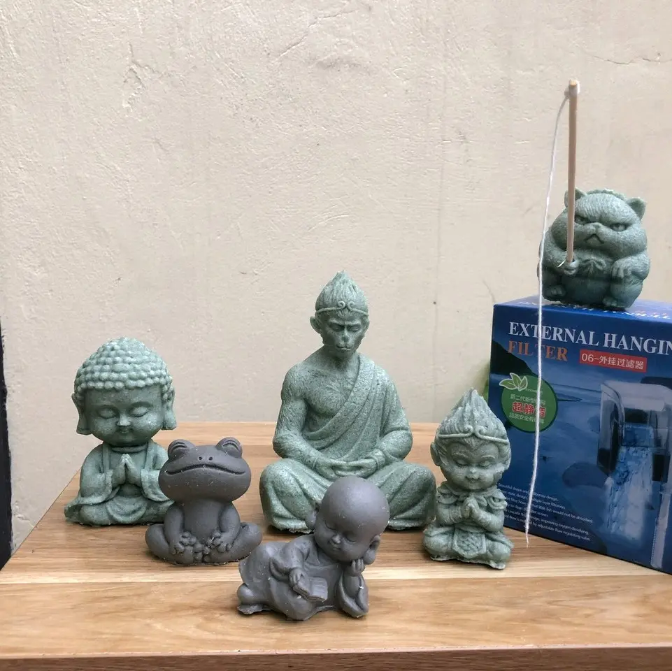 Tượng tôn ngộ không, tượng phật ngồi thiền mini, trang chí tiểu cảnh, bể cá,và cây bonsai Trang Trí