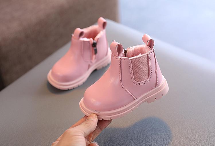 Product Introduction of Baby Boots Autumn Winter Infant Warm Fur Shoes Newborn First Walkers Baby Toddler Boy Girl PU Leather Ankle Boots Beige, Pink 9