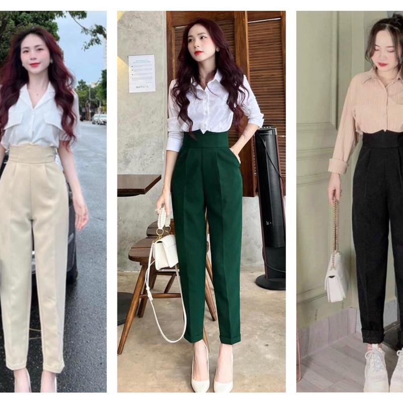   107  Quần Tây Nữ  quần baggy cạp cao chữ V siêu hót 