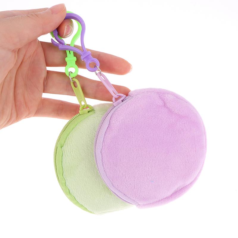 Product Introduction of Candy Color Round Plush Coin Purse Women Cute Solid Color Change Pouch Wallet Keychain Portable Earphone Storage Bags 15