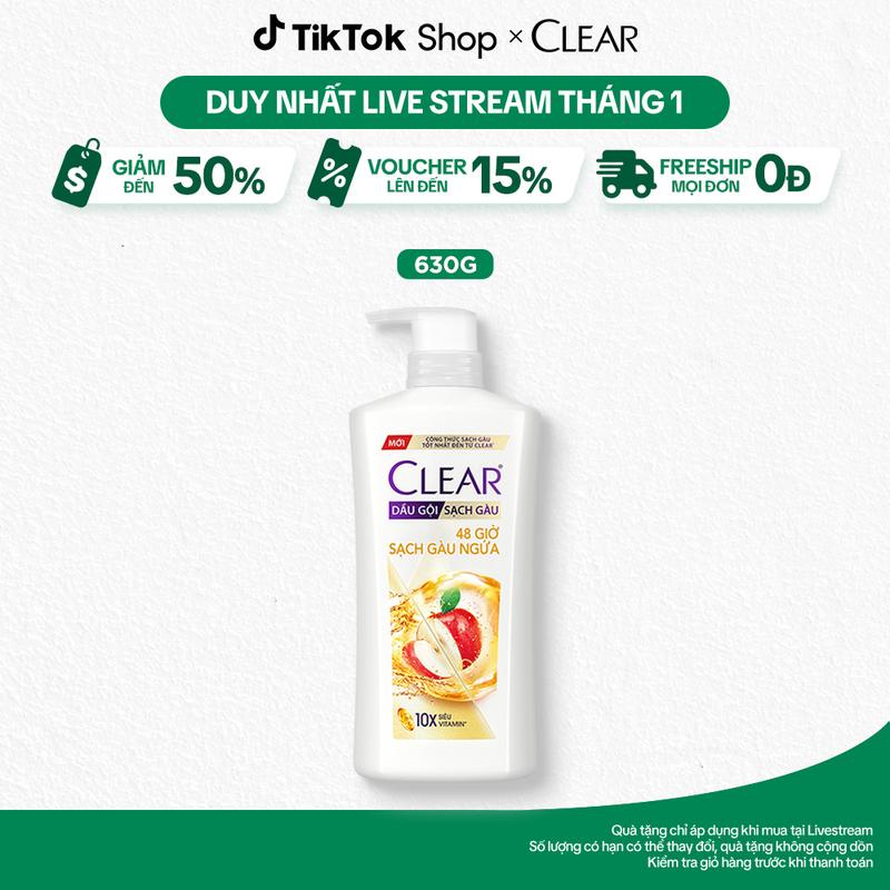 1 Dầu gội Clear 48 Giờ Hỗ Trợ Sạch Gàu Ngứa 630g Dành Cho Nam Và Nữ