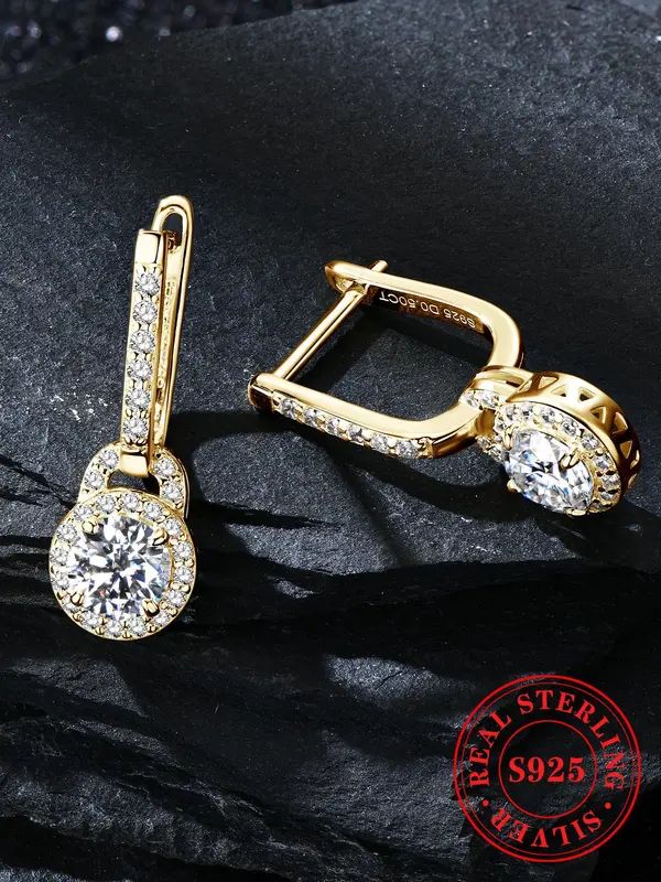 925 Sterling Silver Synthetic Moissanite Decor Dangle Earrings, Elegant Jewelry for Party, Daily Clothing Decor for Girl 6