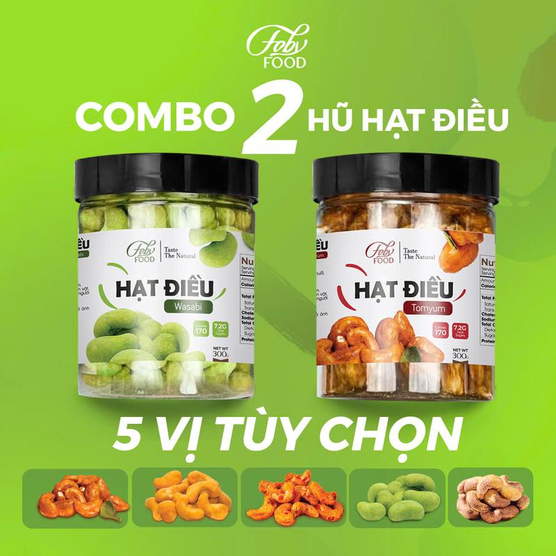 (Combo 2 hũ 300g) - Hạt điều loại 1 Bình Phước vị: Rang Muối, Phomai, Tỏi Ớt, Wasabi, Tomyum Food