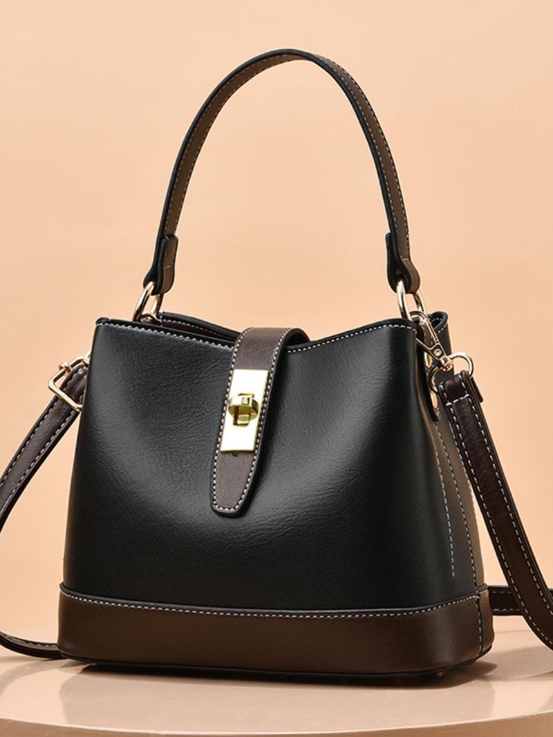 Product Introduction of Women's Fashionable Plain Color Bucket Bag, Casual PU Leather Shoulder Crossbody Bag for Daily Used, Trendy Versatile High-quality Daily Commuting Bag 8