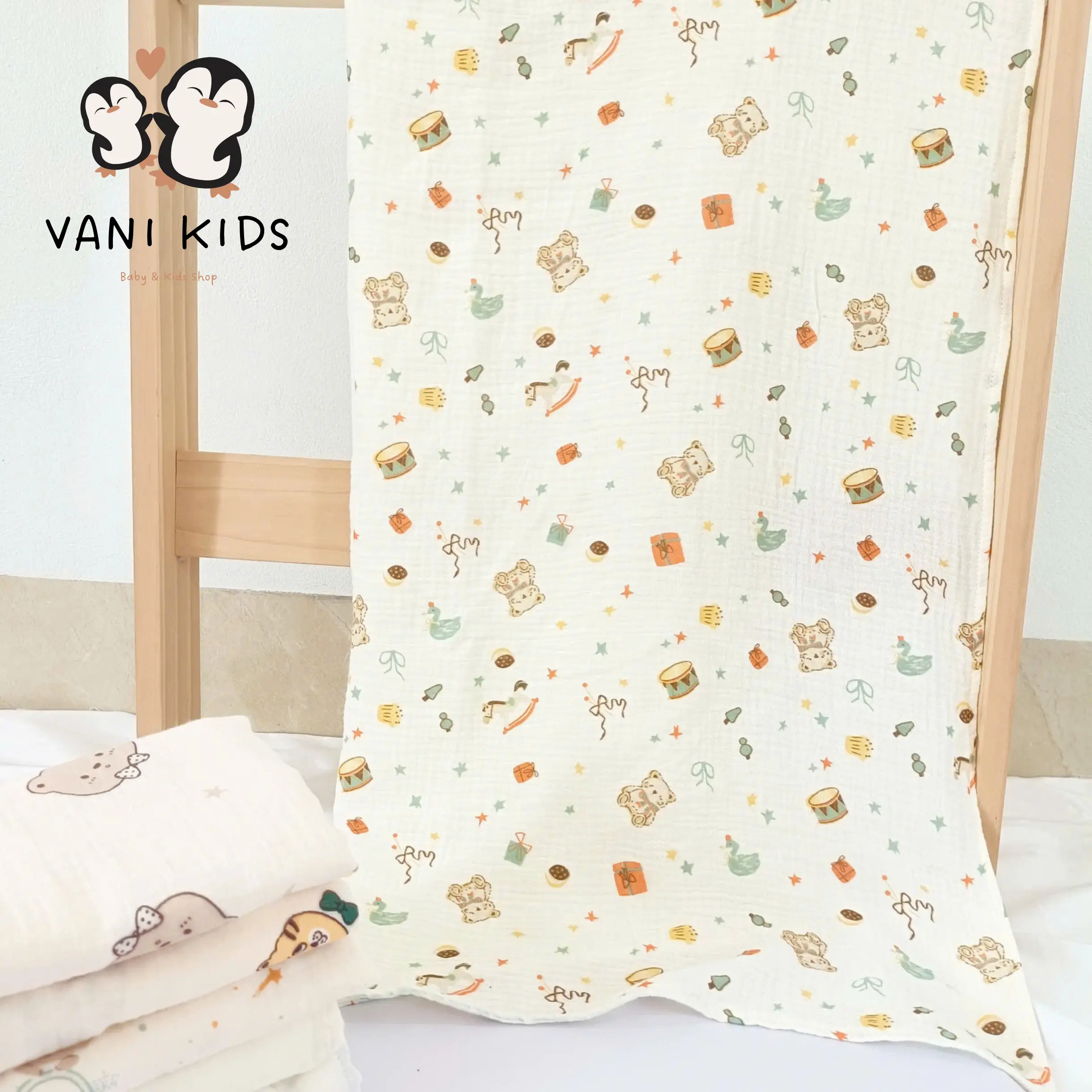 Khăn tắm siêu thấm chất xô muslin cho bé VANI KIDS
