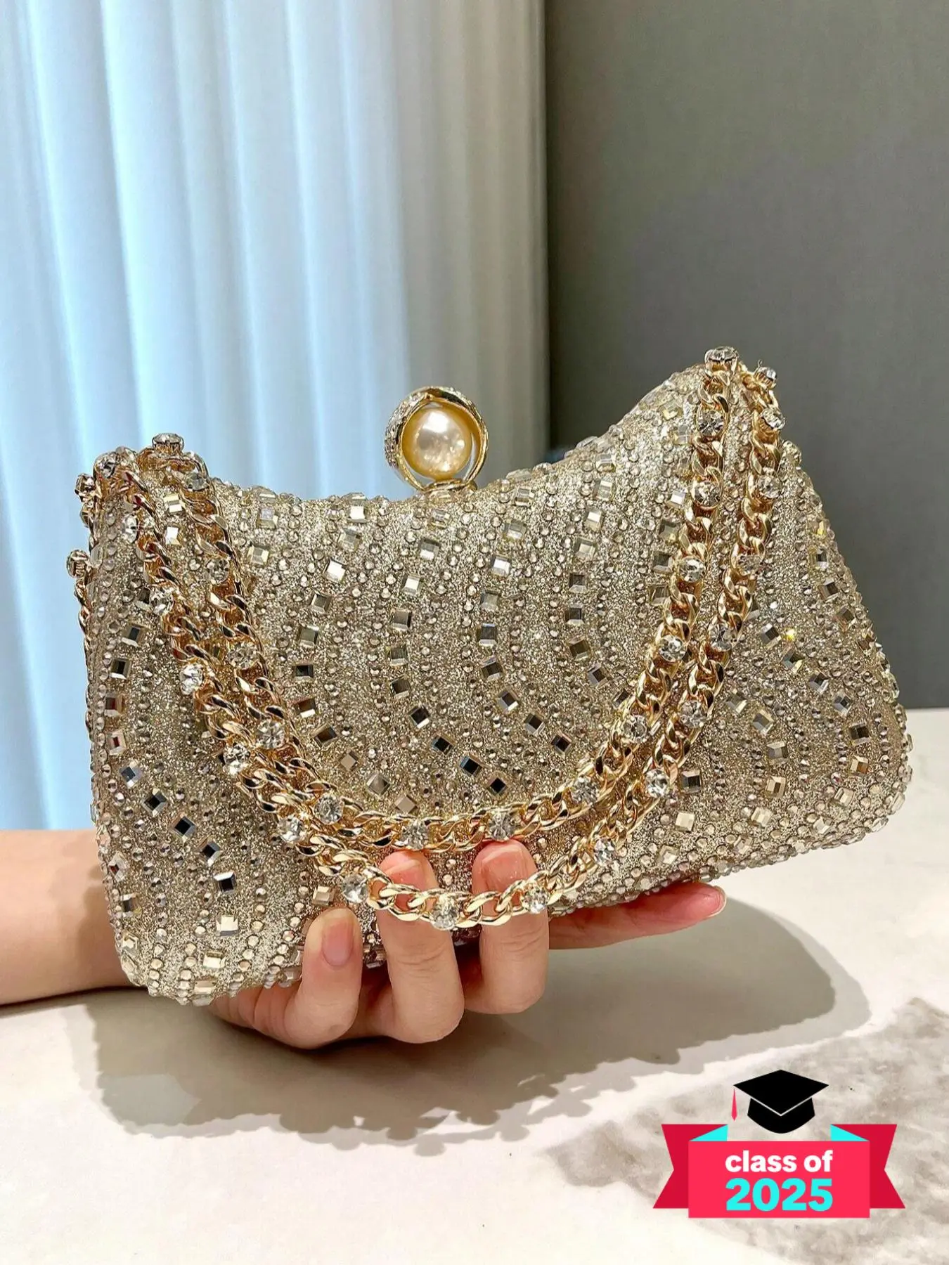 Women's Elegant Rhinestone Decorated Bling Evening Bag, Exquisite Chain Strap Clutch Bag, Trendy Bling Handbag for Party Decoration, Purse Women