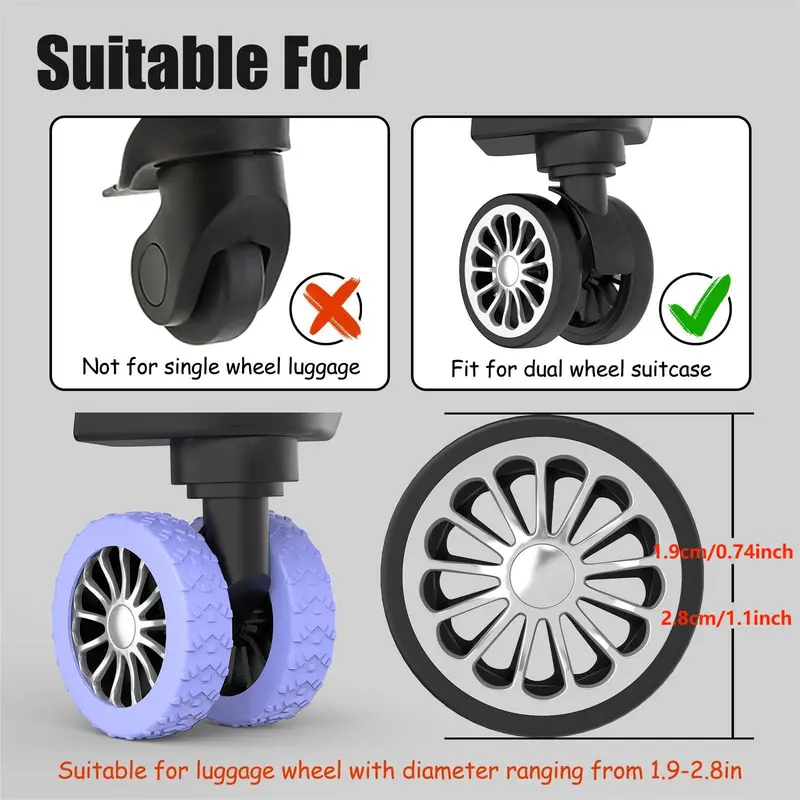Silicone Luggage Wheel Cover (8 Counts), Travel Wheel Protector, Anti-noise Wheel Covers for Luggage, Rotating Chair, Stool, Wheel Cover for Outdoor Travel, Christmas Gift 7