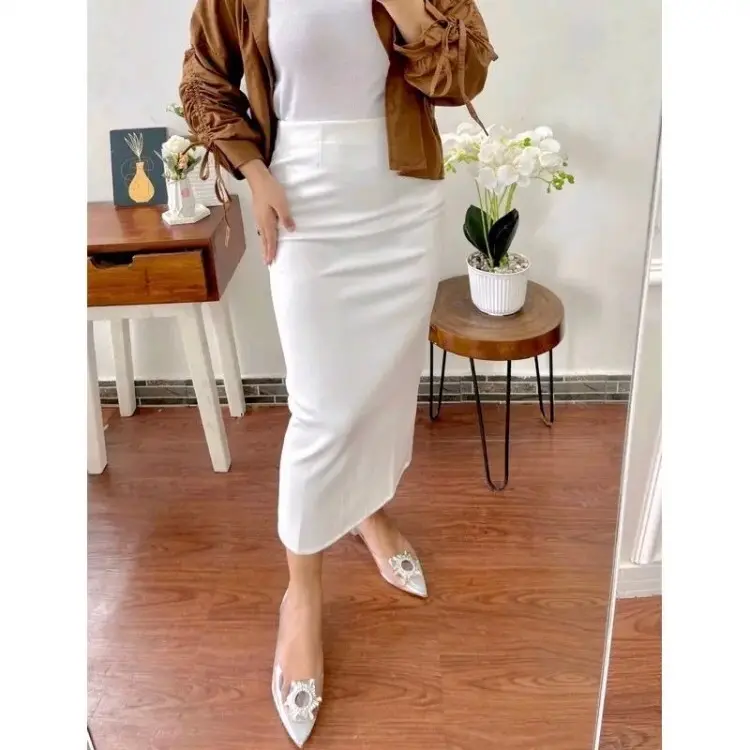 MM- Rok Span  Scuba Premium Panjang Nyaman Wanita Hitam  Cewek Basic Kerja Melar Casual Formal 1