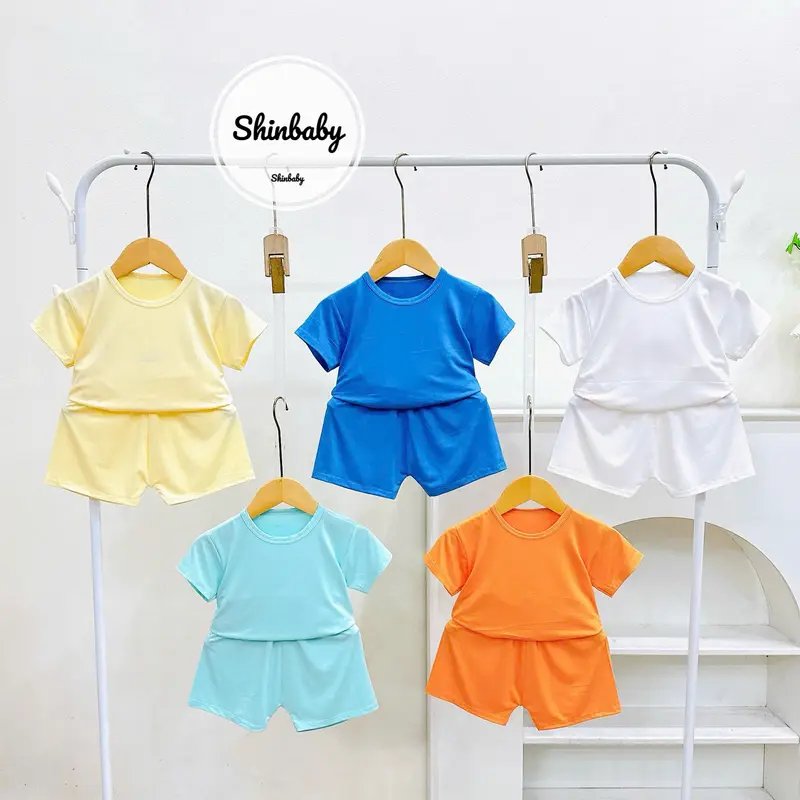 Set 5 Bộ Quần Áo Cộc Tay Thun Lạnh Mềm Mát Kiểu Trơn Đơn Giản Cho Bé Mặc Nhà, Mặc Đi Học, Đi Chơi bộ  thun  dothun  lanh 0