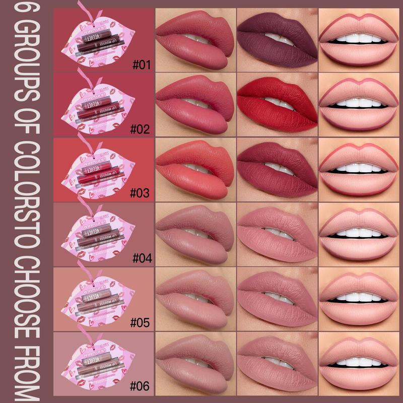 Product Introduction of Long Lasting Lip Makeup Set, 3 Counts/set Lipstick & Lip Gloss & Lip Liner, Moisturizing Lip Makeup Kit, Suitable for Daily Makeup, Valentine's Day Gift, Makeup Products 2