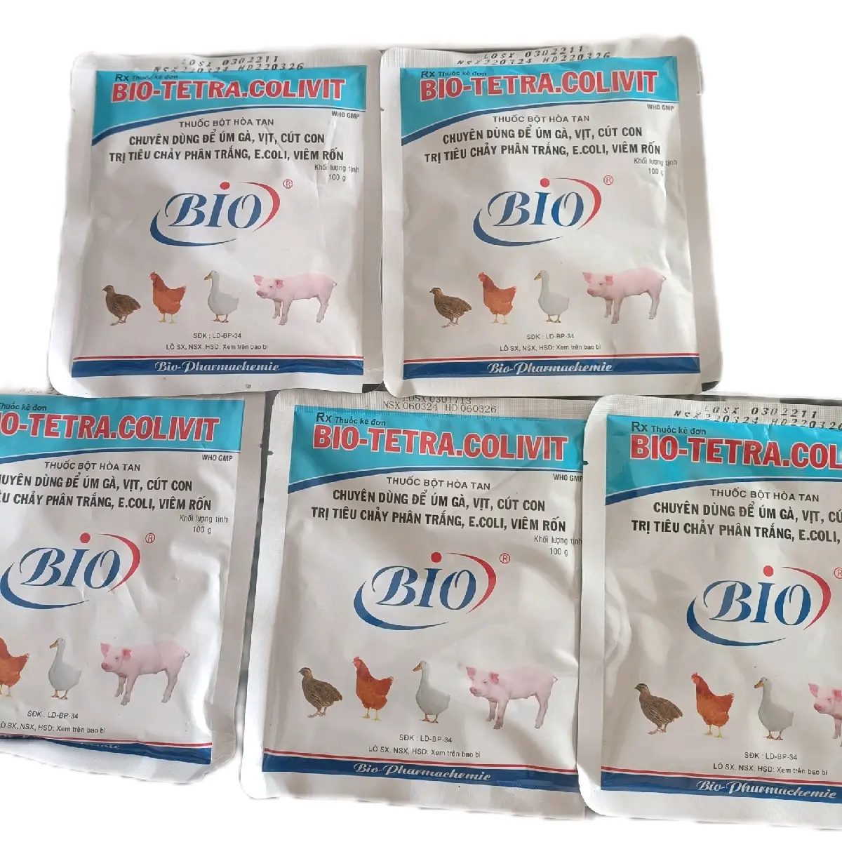 BIO-TETRA.COLIVIT 100g - Thuốc úm gà, vịt, cút con trị tiêu chảy phân trắng, e.coli, viêm rốn