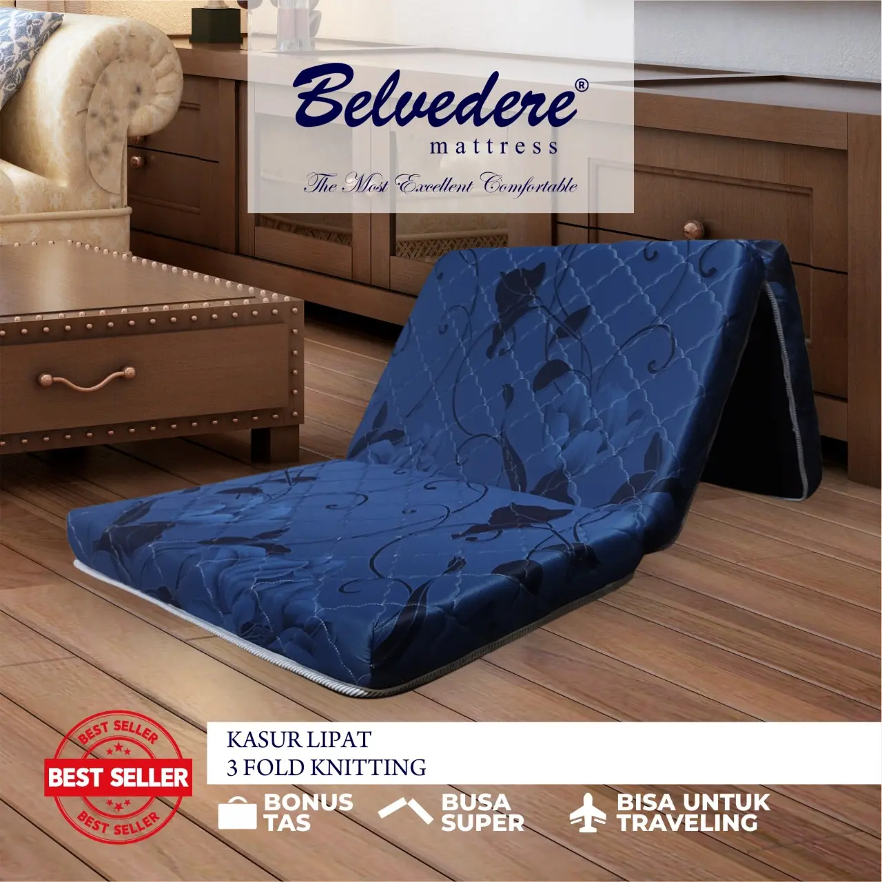 [Promo Cuci Gudang Gratis Ongkir ] Belvedere Tri Fold Knitting / Kasur Lantai / Kasur Busa Lipat 3
