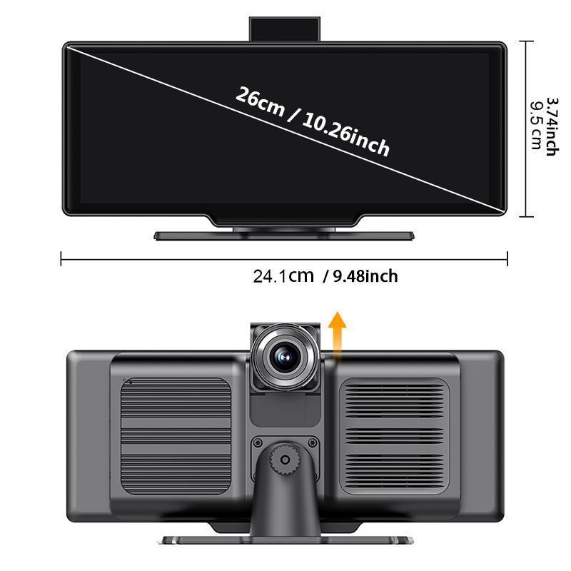 Product Introduction of 10.2 Inch Wireless Car Player, Portable Car Player with Adjustable & Detachable Mount, 4K Dash Cam & 1080P Backup Camera, HD IPS Touchscreen, GPS Navigation, Bluetooth-compatible, Car Stereo, Radio 1