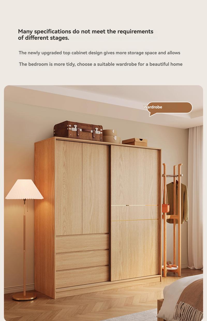 Product Introduction of [Pre Order] Nordic sliding door wardrobe, bedroom, simple and small-sized household, sliding door, wooden style combination, Japanese style storage wardrobe 31