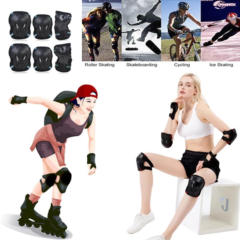 Bảo vệ đầu gối khuỷu tay, đồ bảo hộ trượt băng, ván trượt, xe đạp, dụng cụ bảo vệ thể thao, bảo vệ cổ tay lăn đi xe đạp, thích hợp cho trẻ em và người lớn, BMX, 6 miếng / bộ 0