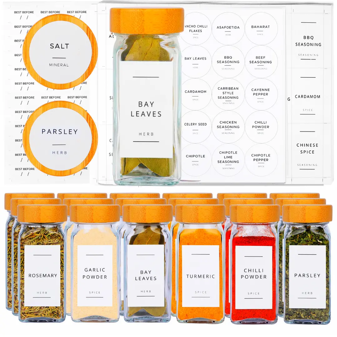 356 Spice Jar Labels- Waterproof Label Stickers For Herbs & Spices Seasoning Jars (Labels Only) spicejar Kitchen Utensils  Personalised Rectangular Circle