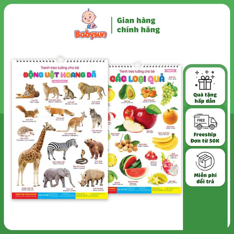 Tranh treo tường cho bé học về thế giới xung quang bộ 14 chủ đề đa dạng song ngữ giúp bé phát triển trí tuệ