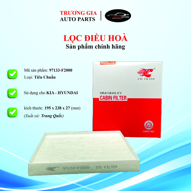 Lọc điều hòa tiêu chuẩn cho xe KIA Cerato 2019~, New K3, Seltos - HYUNDAI Elantra ~2021, Stargazer, Creta 2022~ (Mã: 97133-F2000) car  air  filter
