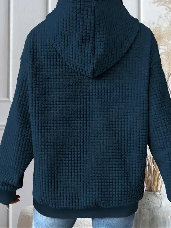 Women's Random Waffle Print Hoodie, Casual Long Sleeve Hooded Sweatshirt for Spring & Fall, Fashion Women's Top for Daily Wear 1