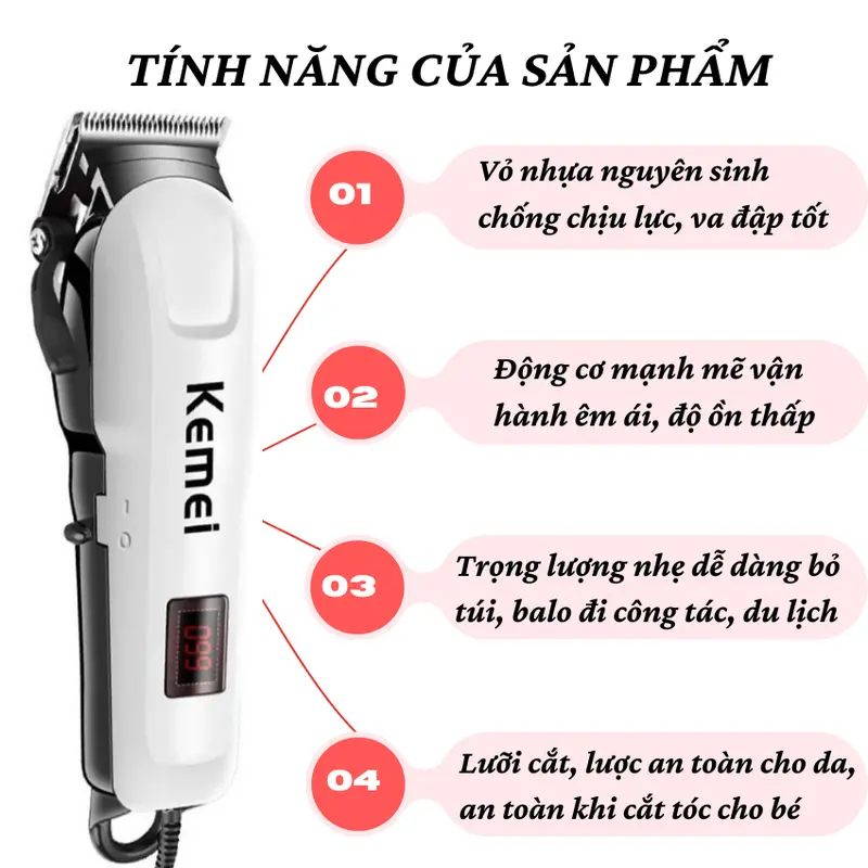 Tông Đơ Cắt Tóc Có Dây Kemei Km 809C, Máy Hớt Tóc Gia Đình, Trẻ Em, Chuyên Nghiệp Bảo Hành 5 Năm Cạo Râu Nữ 3