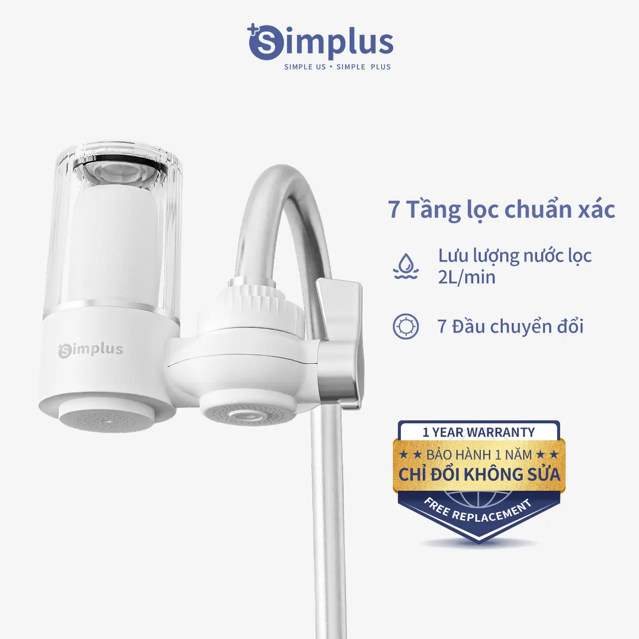 SimplusVN Máy lọc nước tại vòi Simplus JSQH005, 7 tầng lọc, lõi lọc gốm sứ dễ dàng vệ sinh, dùng cho nhà bếp và nhà vệ sinh Bảo hành 1 năm chỉ đổi không sửa