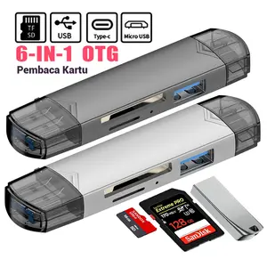 [COD] 6 in 1 Tipe C USB 3.0 OTG Card Reader Phone untuk SD TF PC Laptop KARTU KECEPATAN TINGGI 5GBPS Pembaca Kartu Komputer