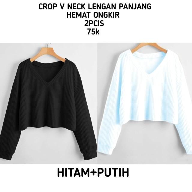 Product Introduction of Promo 2pcis Crop V Neck Lengan Panjang Wanita - Baju Knitwear Nyaman - Formal, Midi kemeja vest jumbo 16
