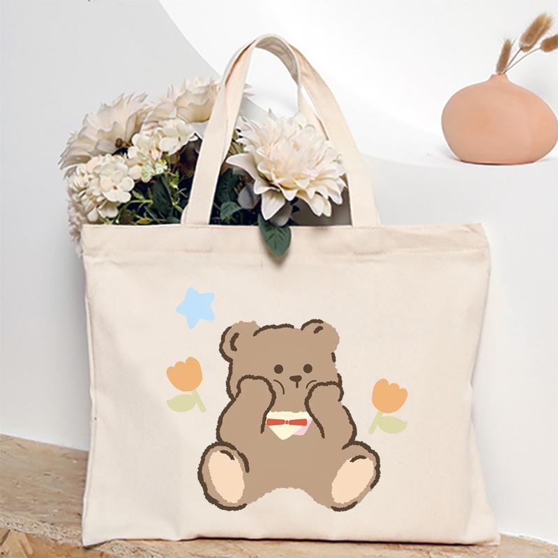 Product Introduction of Cute Cartoon Teddy Bear Printed Canvas Horizontal Handbag Fashionable Versatile One Shoulder Storage Bag 34