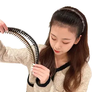 Minzo Bando Korea Dewasa Sirkam Sisir Gerigi Bergelombang Manik Headbands Bahan Kain Bludru Elastis Gaya Elegan Aksesoris Rambut