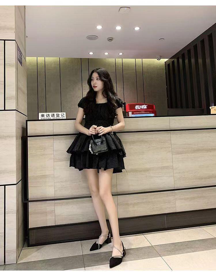 Product Introduction of Women's Sandals Summer Mid Heel Pointed Toe Pumps Closed Toe Chunky Heel Rhinestone Women's Shoes Word Buckle High Heels 14