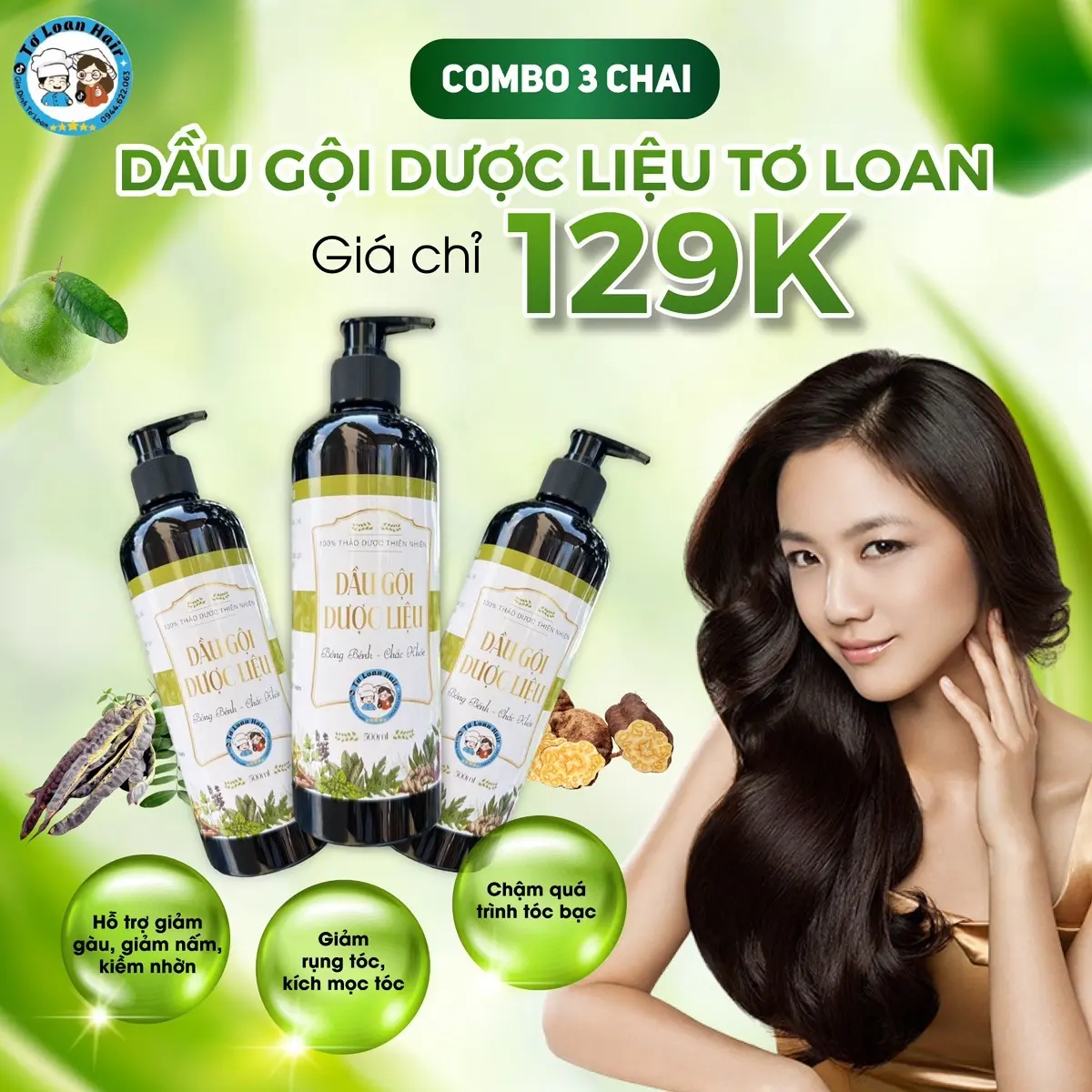 COMBO 3 CHAI DẦU GỘI DƯỢC LIỆU TƠ LOAN