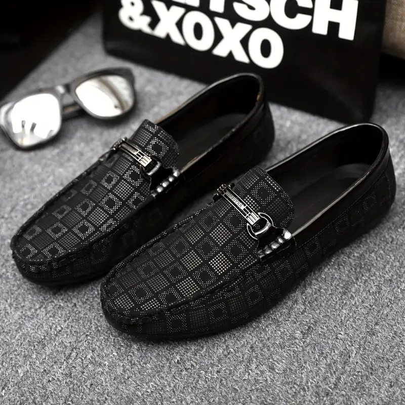 2025 New Men's Casual Plaid Loafers Slip-on Penny Loafers with Fashionable Buckle Decoration, Soft Sole Comfortable and Lightweight for Daily Wear 1