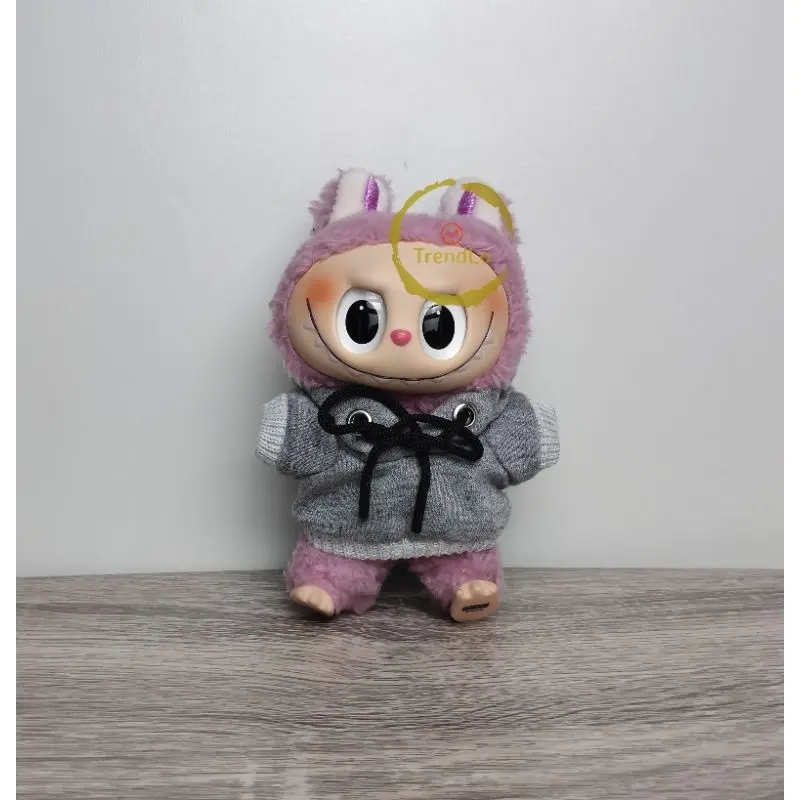 Aksesoris Pakaian Boneka Labubu Hitam Putih Abu-abu - Hoodie + Sweater + Celana Ukuran 8cm 5