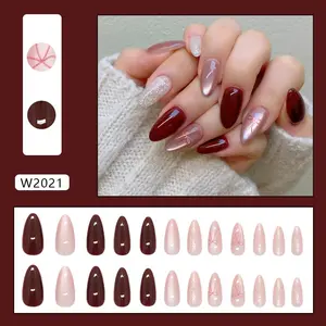 W2021 - Kuku Cantik 24pcs set Kuku Palsu Fake Nails Box Free lem cair /lem jelly tahan air Kuku Palsu imitasi gratis lem cair / lem jelly Nail Art Fashion Decoration Fashion Acylic Nail art 3D modis lucu cute murah import press on nails wedding tahan lama