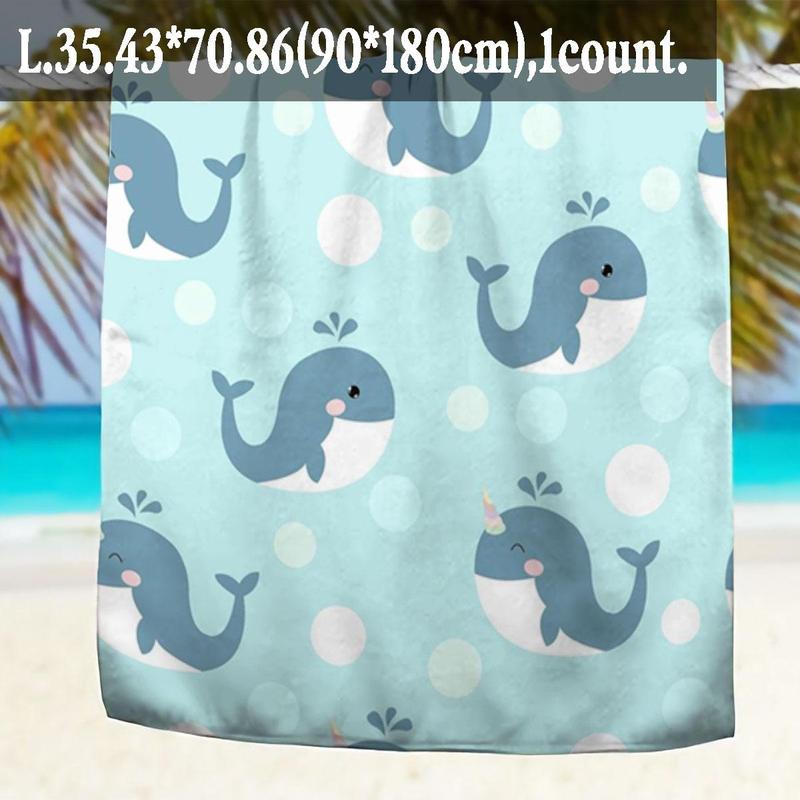 Whale Pattern Beach Towel, 1 Count Soft Absorbent Towel, Large Size Towel for Beach, Travel, Camping, Hiking, Swimming, Beach Towel for Women & Men 4