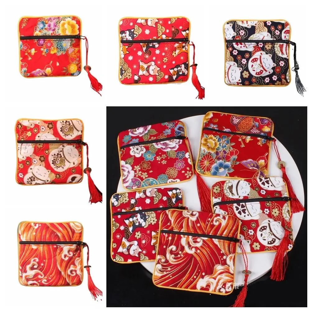 Túi Đựng Tiền Xu Vải Cầm Tay Phong Cách Trung Quốc Thiết Kế Tua Rua, Ví Vải Maneki Neko, Túi Sắp Xếp Đồ Trang Sức, Túi Đeo Tay, Túi Đựng Đồ Trang Sức, Thích Hợp Cho Bé Gái