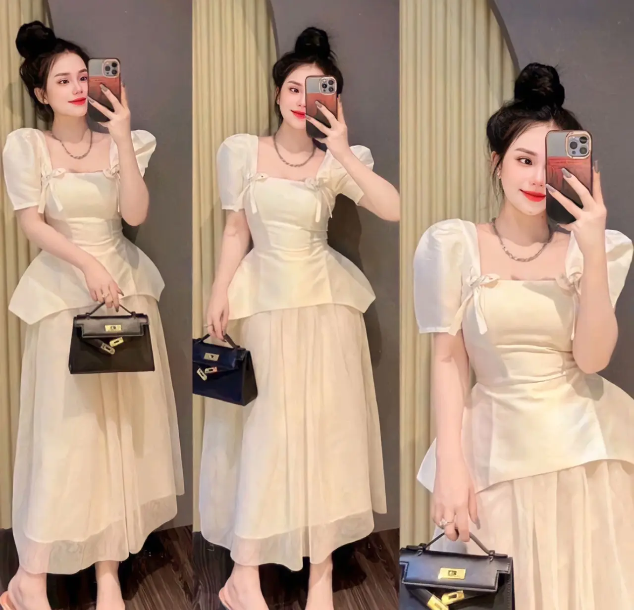 BỘ ĐI TIỆC TAFTA ÁO VÀ CHÂN VÁY DÀI SANG TRỌNG BIGSIZE 60KG - 90KG