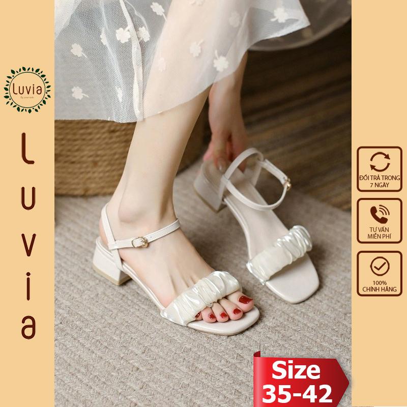 Giày cao gót 3 phân sandal da bóng quai nhún dễ phối đồ Luvia 78CG