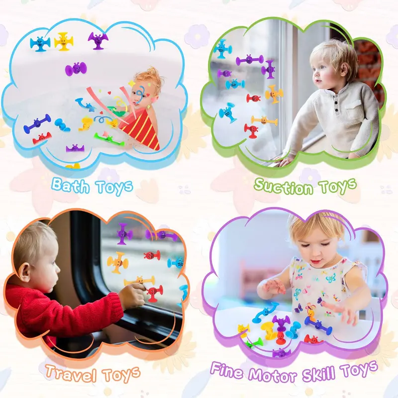 Random Color Suction Sensory Toy, 19pcs/set Cute Bath Toy, Silicone Sucker Toy, Suction Cup Building Toy, Sorting & Stacking Toy, Preschool Learning Play Toy 4