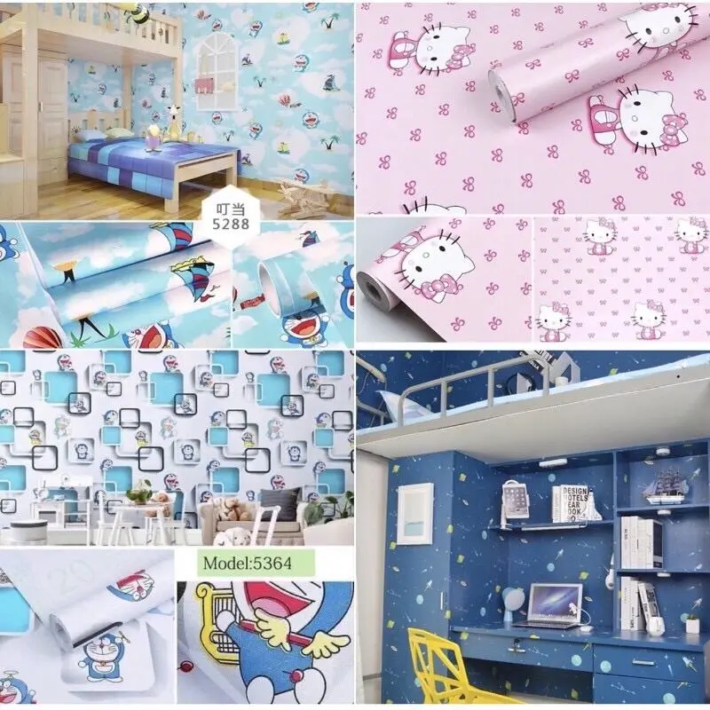 Miếng Dán Tường, Thiết Kế Tự Làm, Có Doraemon Và Kitty, Giấy Dán Tường, Chiều Rộng 45, Chiều Dài 100 cm, Làm Bằng Bảng Nhãn Dán Kim Loại, Thích Hợp Để Đồ Trang Trí