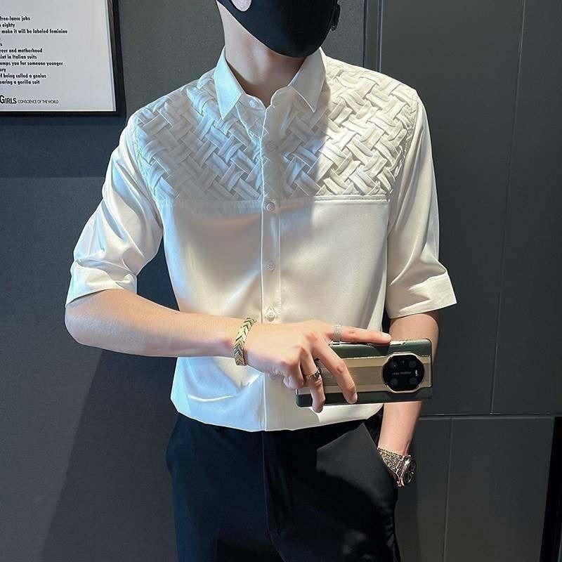  Áo sơ mi nam tay dài phối đan chéo 3D vải lụa Nhật mền mịn chuẩn form trẻ trung năng động Menswear Shirt Kate Jean 