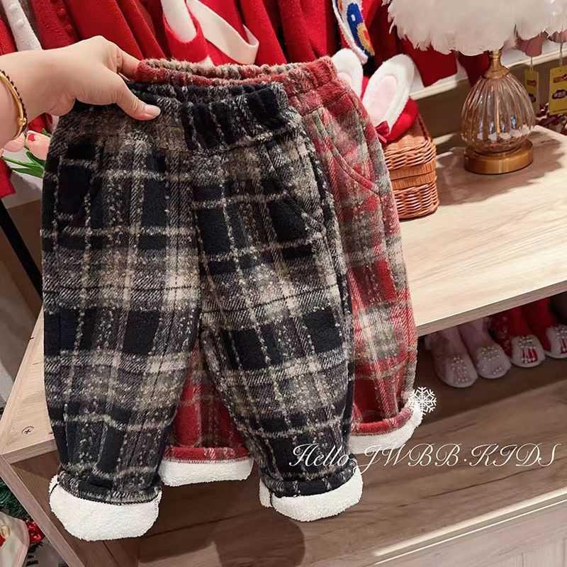 Quần Dài Lót Lông Cừu Mùa Đông, Cho Trẻ Em, Phong Cách Anh Quốc, Quần Dáng Rộng Lưới, Cho Bé Gái, Dày, Nhung Tích Hợp, Quần Ống Đứng, Con Trai, Thích Hợp Cho Trẻ Em 1