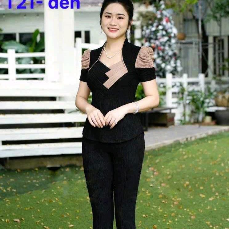 set bộ quần dài áo xếp ly tay phồng size 40-70kg vải thun xốp  Women 1